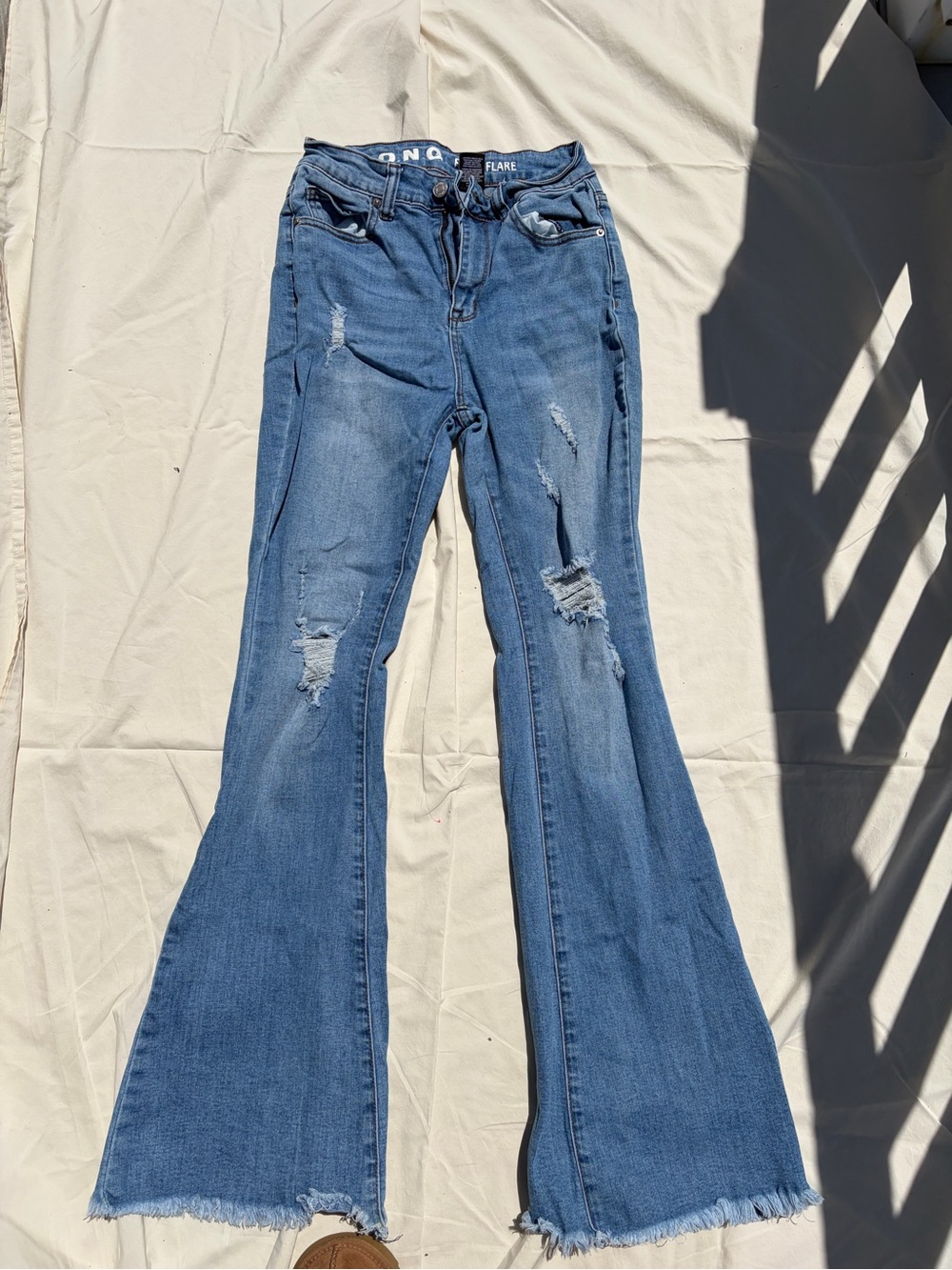 Women's Flared Distressed Jeans - Blue